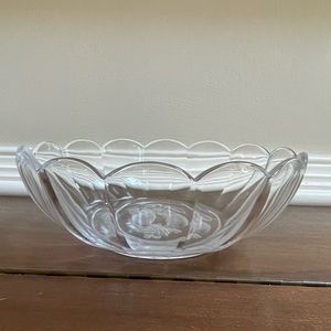 Val St. Lambert “Brussels” Scalloped Edge Crystal Bowl with Etched Fruit